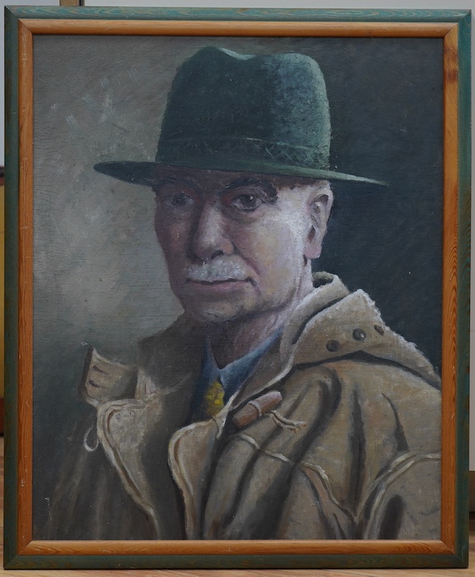 20th century British School, oil on canvas board, Portrait of Sir Adrian Paul Carton de Wiart (awarded the Victoria cross, 1880-1963), in civilian clothing, unsigned, details verso, 47 x 38cm. Condition - good